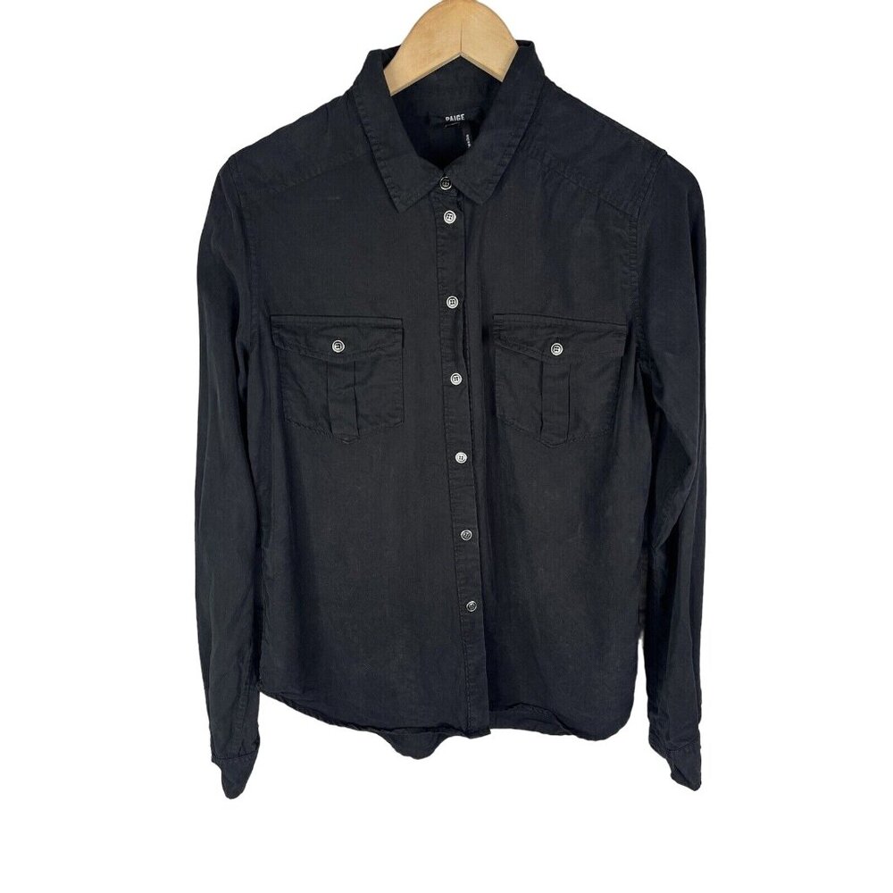 PAIGE Women's Black Long Sleeve Button Down Shirt Medium